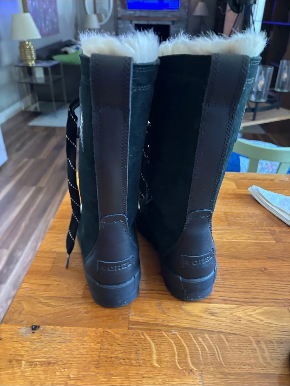 Sorel Black Faux Fur-Trim Lace-Up Waterproof Winter Boots